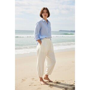 Free People Freya Knit Beach Cream Cropped Pants, Large NWT